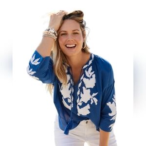 Chico's Embroidered Tie Neck Peasant Top Size 3 16-18